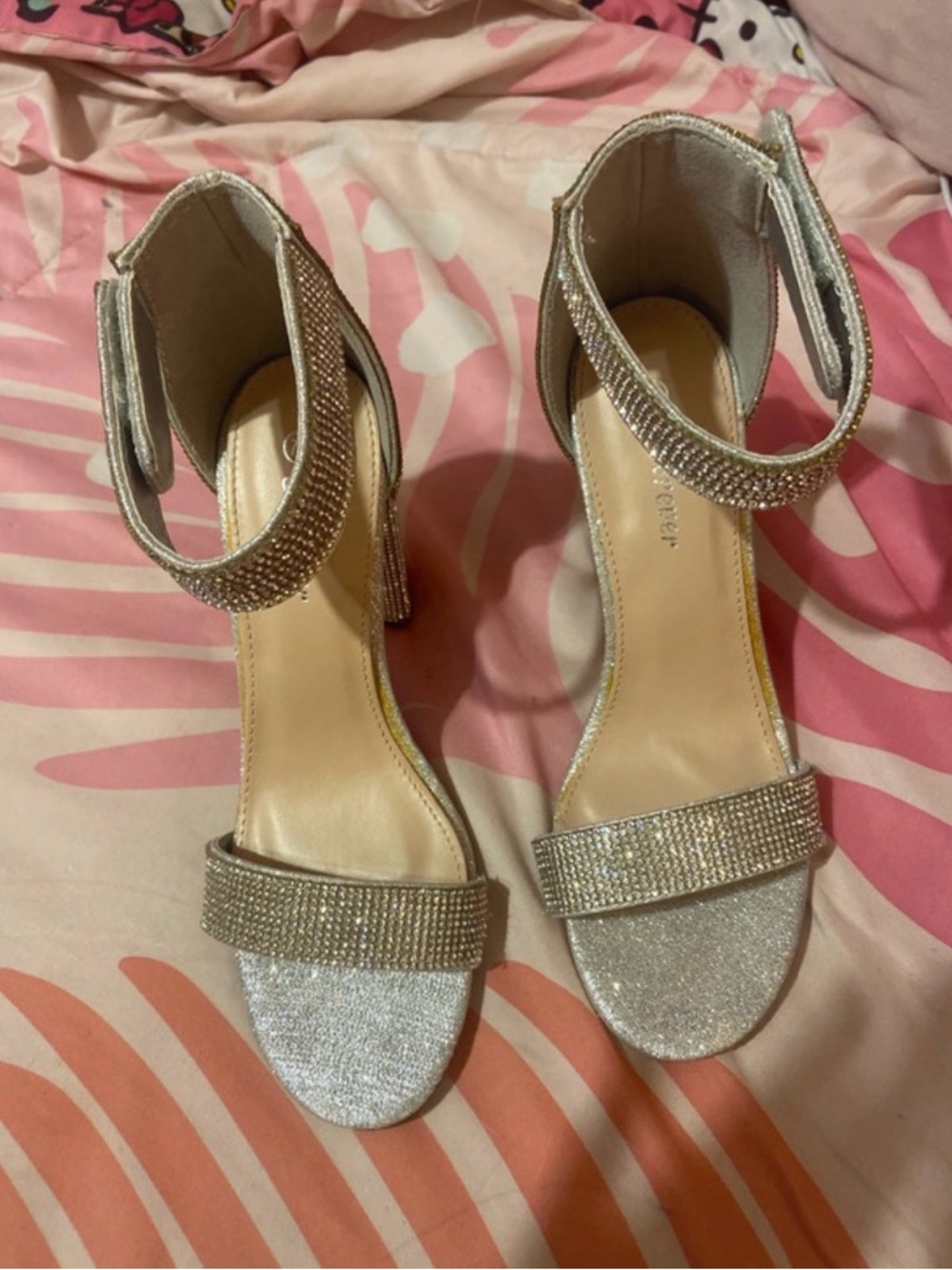 Forever Silver Rhinestone Ankle-Strap Block Heels